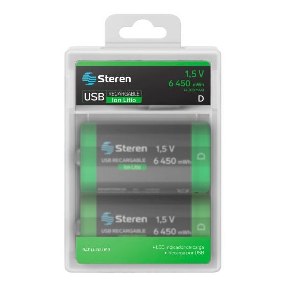 BAT-LI-D2 USB | Baterías Recargables Tipo D de Alto Rendimiento