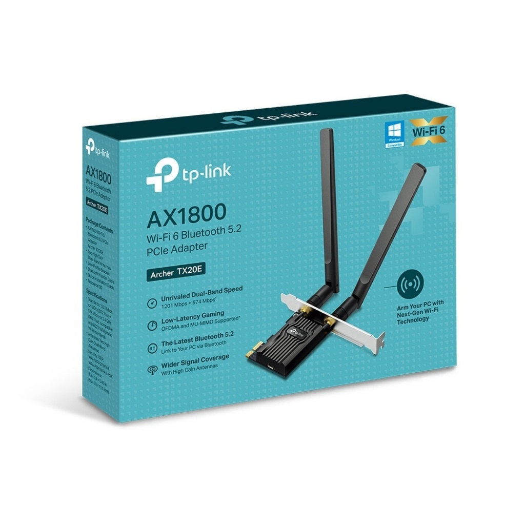 Tarjeta de Red PCI Express Inalámbrica Wi-Fi 6 AX1800 y Bluetooth 5.2 TP-Link Archer TX20E V2