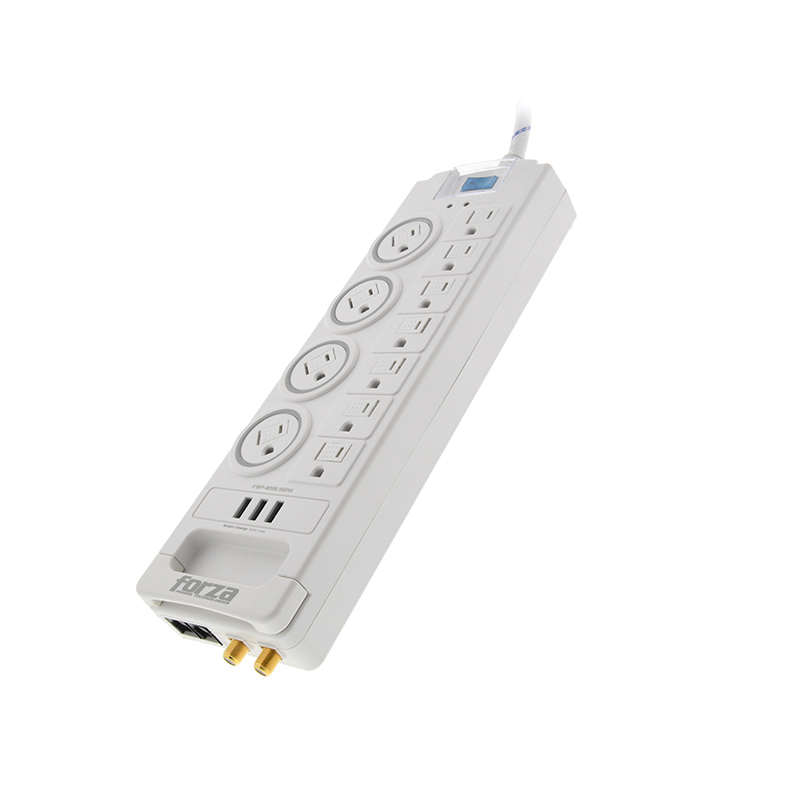 Protector de Sobretensión Forza FSP-1011USBW 1750W/1800J 110V/220V 11 Salidas 3 USB Coaxial RJ-45
