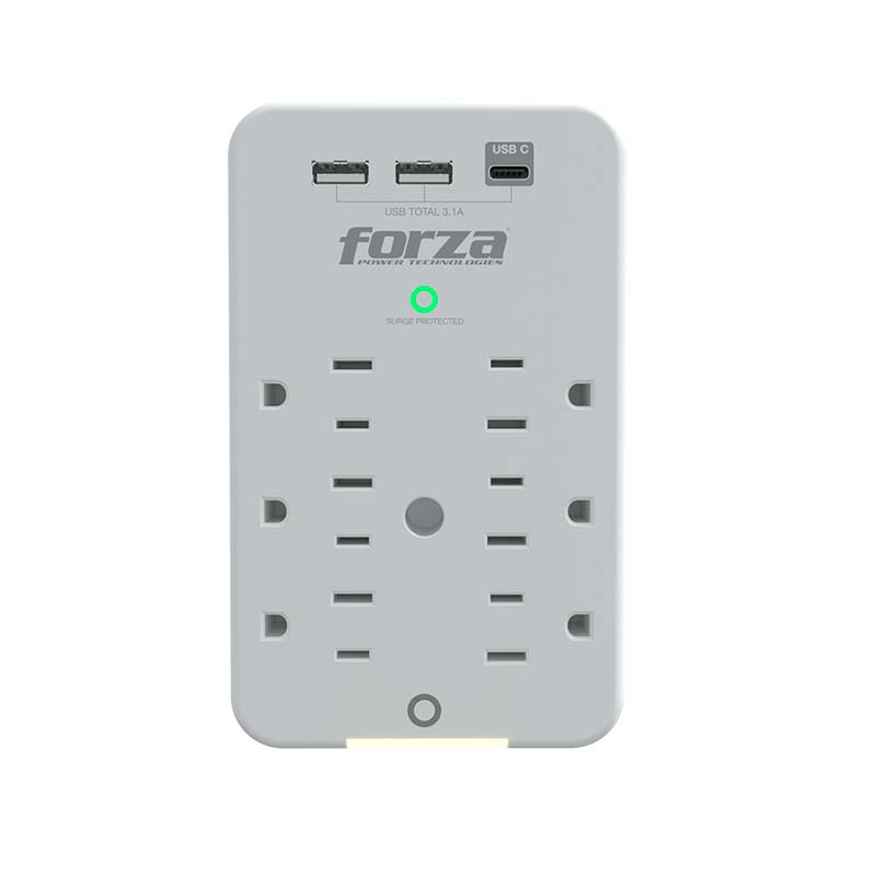 Protector de sobretensiones de Pared 1875Watts 6 Salidas Puertos USB