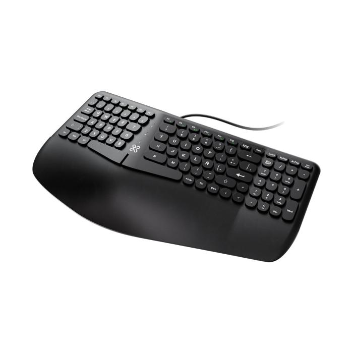 Teclado Alámbrico Ergonómico Klip Xtreme Evolve USB con Reposa Manos Español