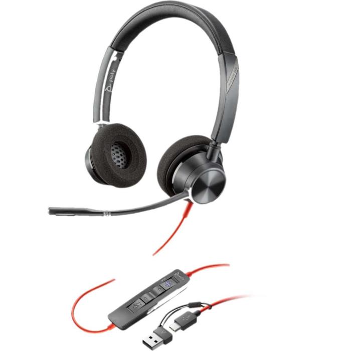 Audífonos Blackwire 3320 Alámbricos USB-C + Adaptador USB-A con Micrófono Negro