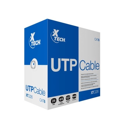 [XTC-226] Bobina de Cable UTP RJ-45 4 Pares Cat6 1000ft / 305m - 12V - Velocidad de 1Gbps - 24AWG  - Plástico PVC Gris
