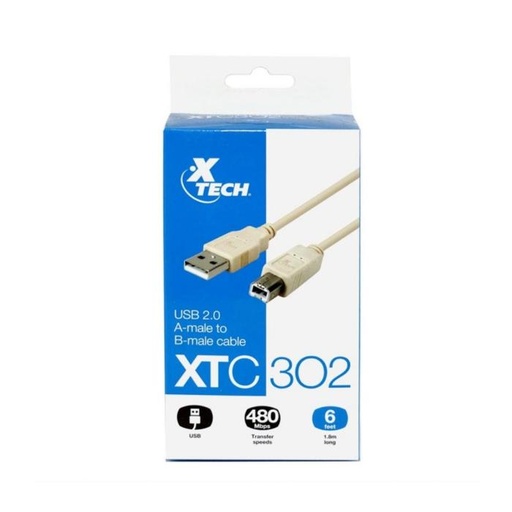 [XTC-302] Cable Para Impresora Xtech XTC-302 USB-B a USB-A Color Gris