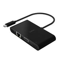 [AVC004btBK] Belkin – Adaptador de carga y multimedia – USB-C – VGA, HDMI – GigE